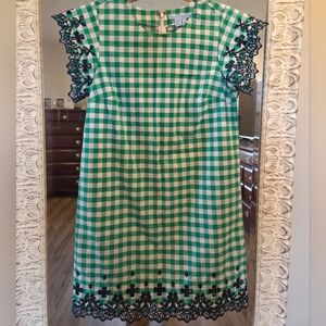 Draper James Green and White Gingham Dress with Navy Trim